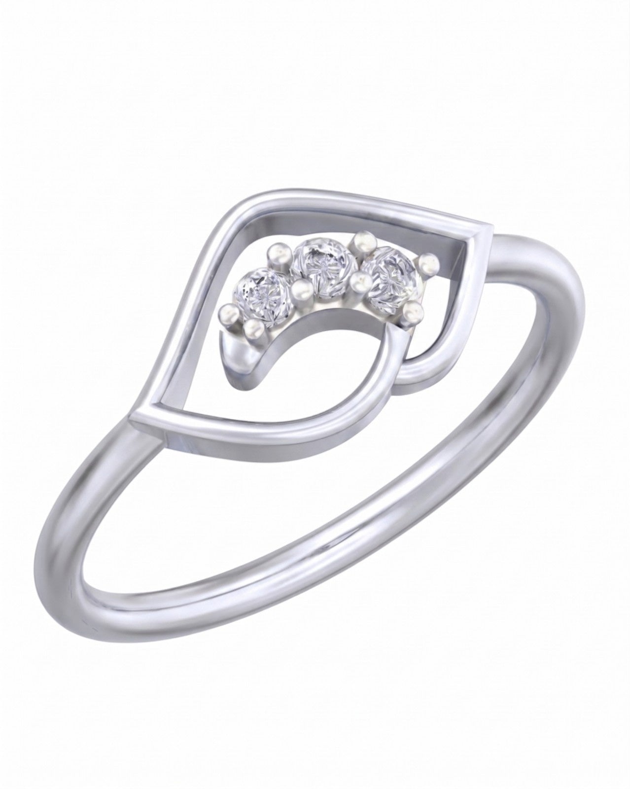 White gold ring with diamond accents on a white background