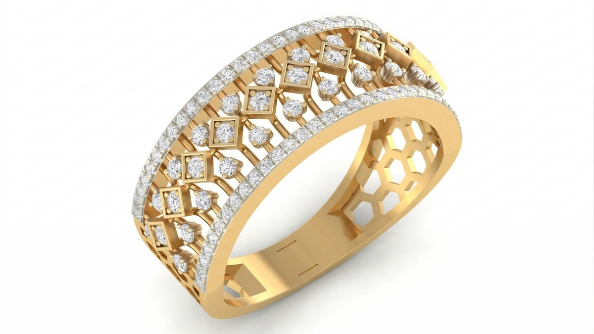 महिलाओं के लिए 18K गोल्ड और डायमंड बैंड रिंग KRA10036