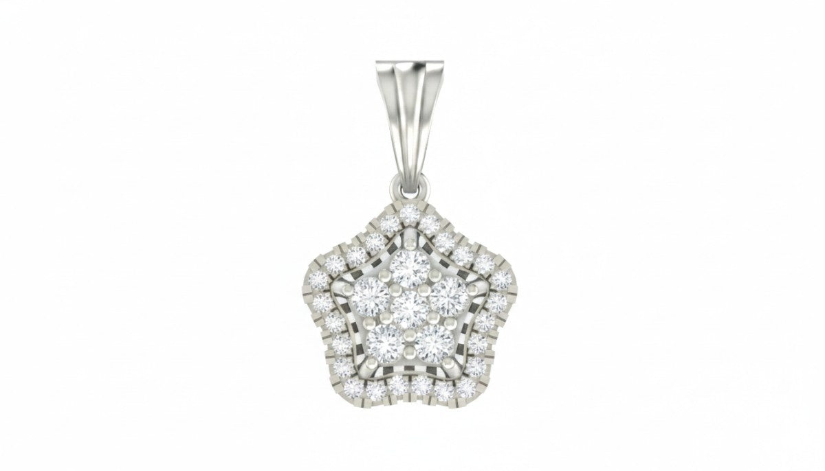 White gold and diamond pendant on white background