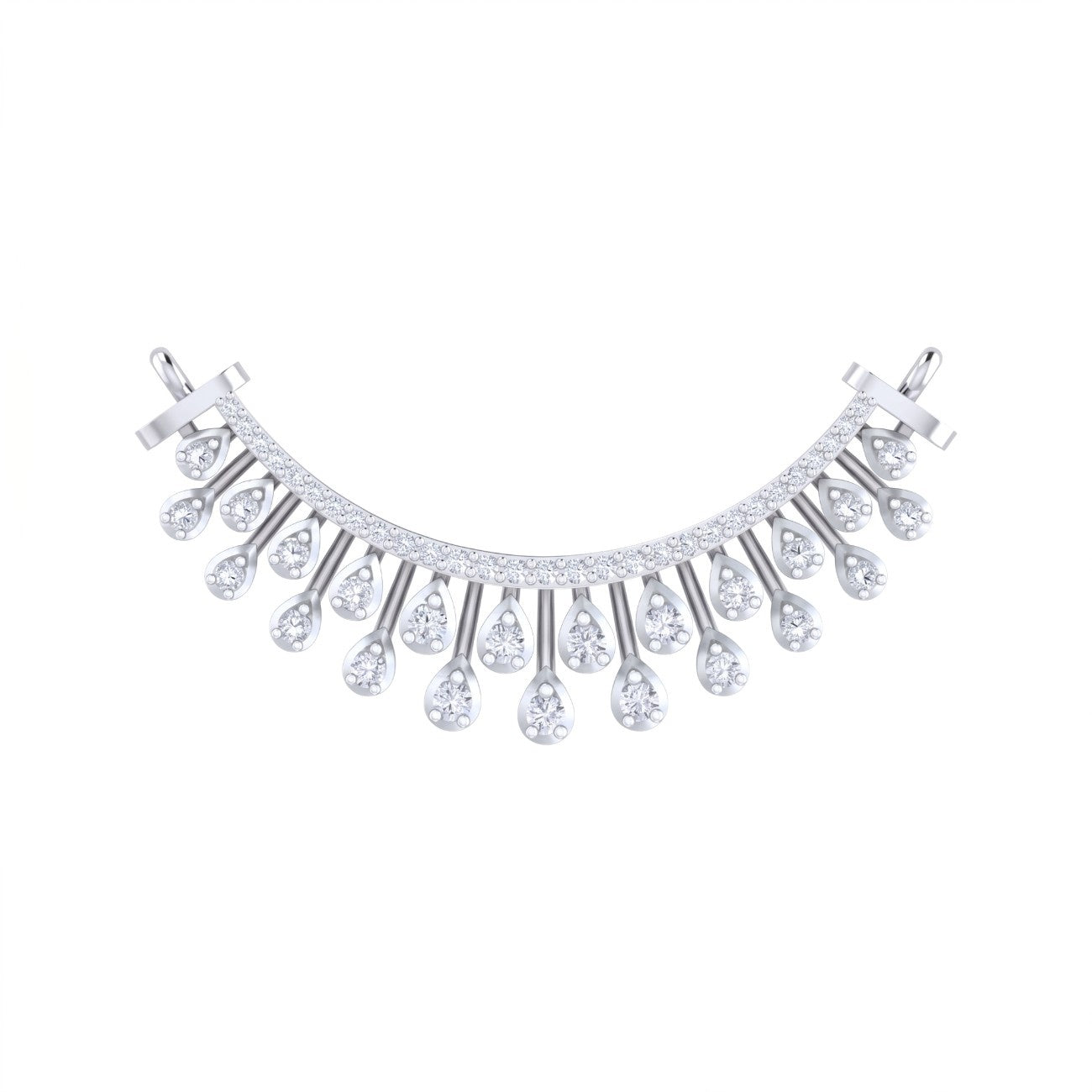 White gold & diamond curved mangalsutra on white background