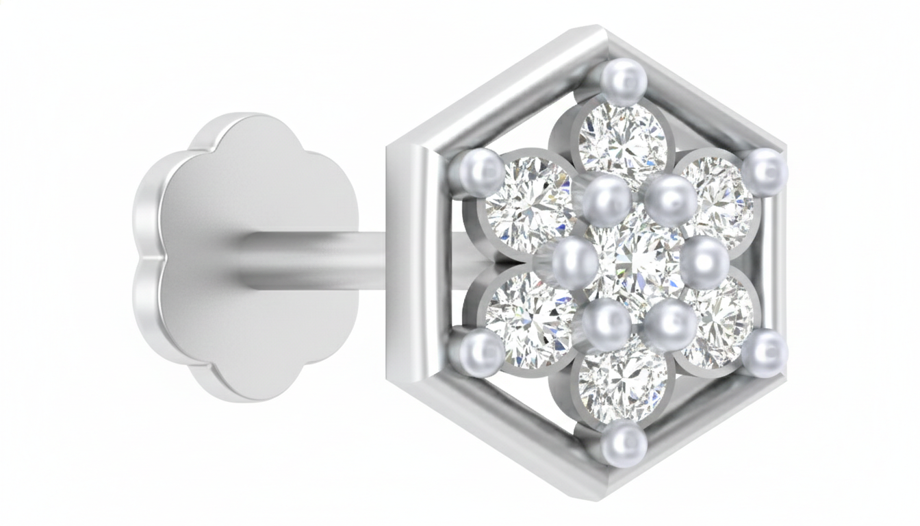 18K Gold & Diamond Stud Nose Pin KRA50123