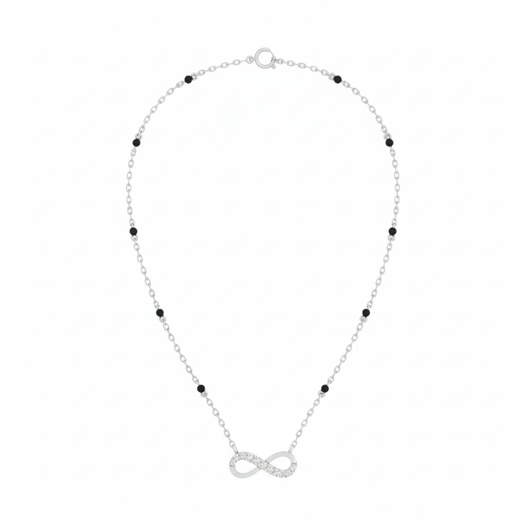 Mangalsutra with a diamond infinity symbol pendant on a white background