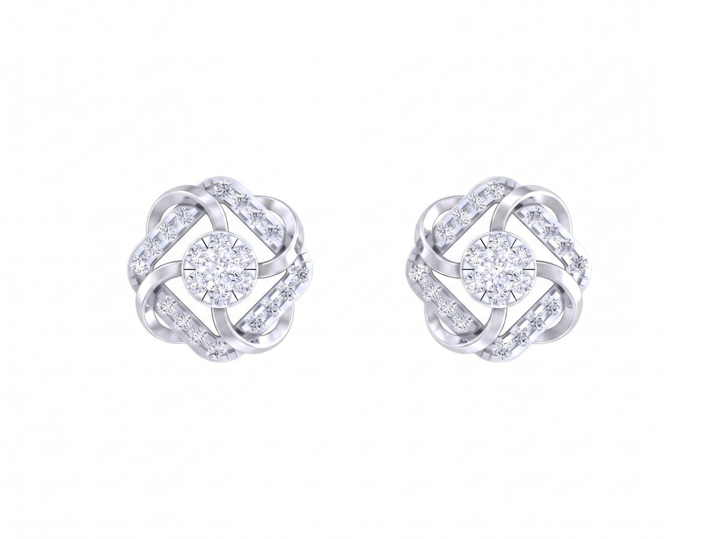 Pair of yellow white and diamond stud earrings on a white background