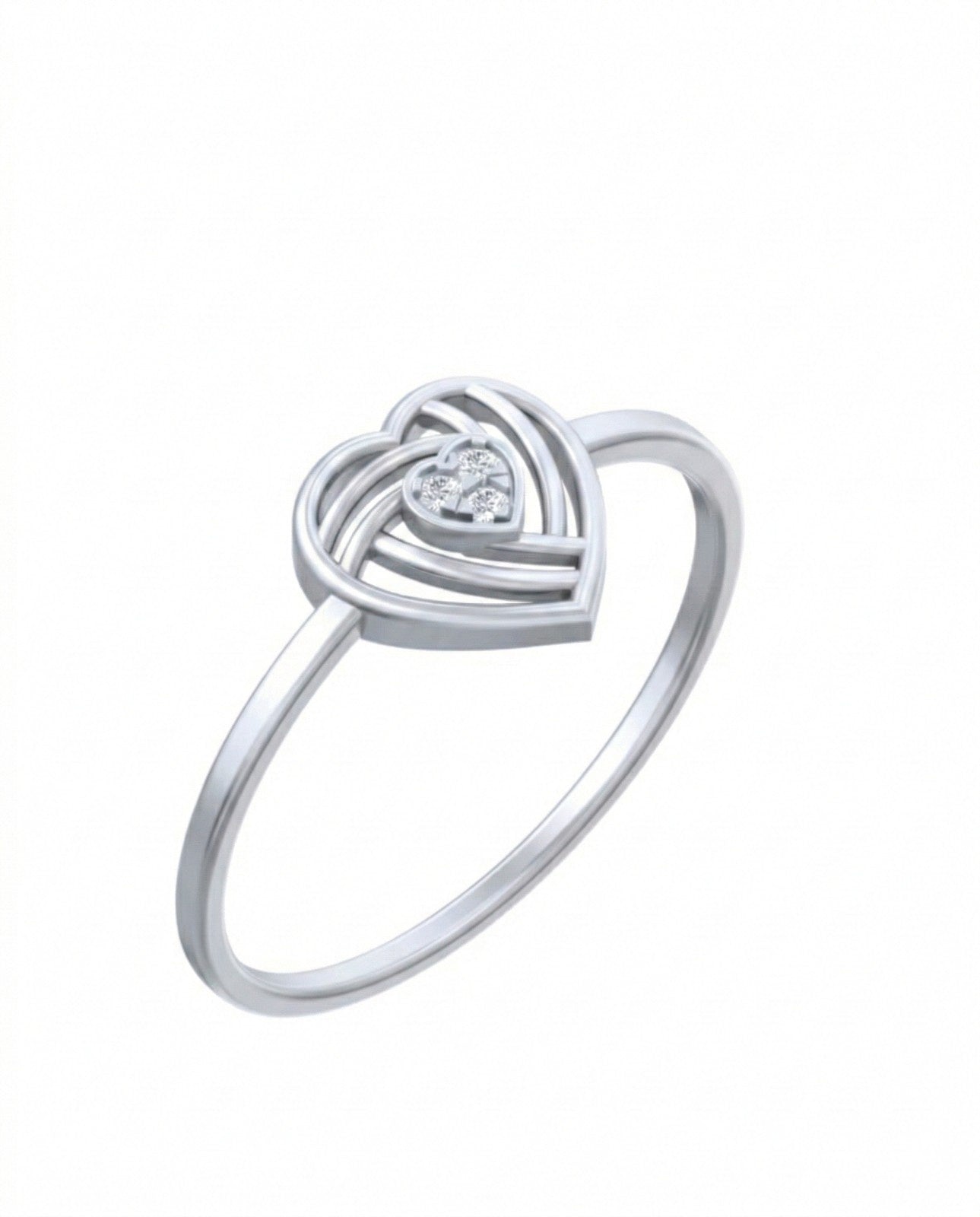 White gold ring with heart design on a white background