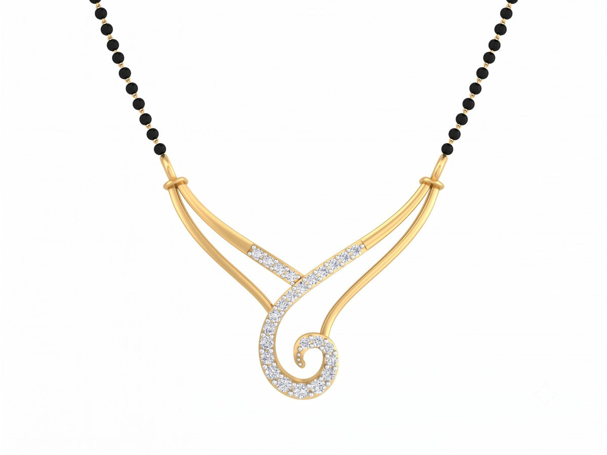 Yellow gold & diamond modern mangalsutra in white background 