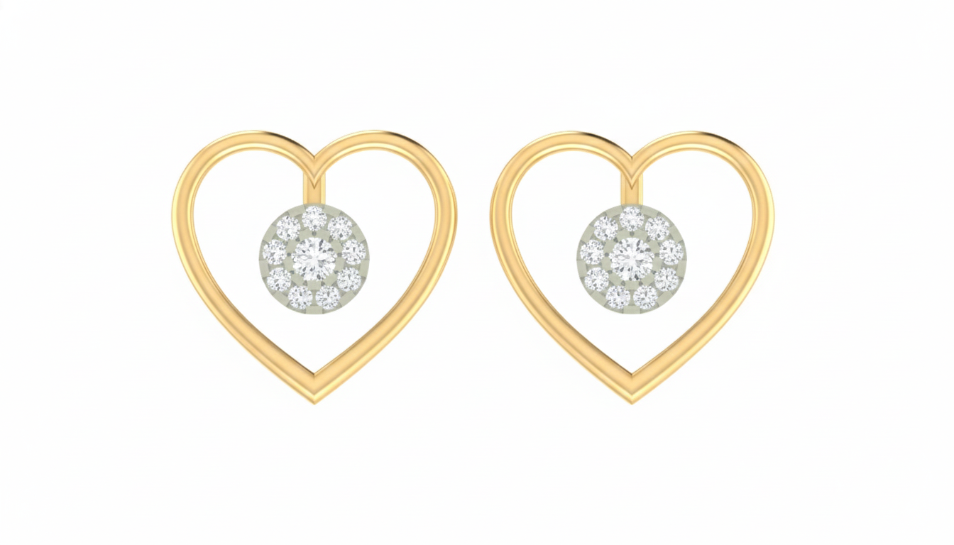 Gold & Diamond Women Heart-Shaped Stud Earring KRC40096E