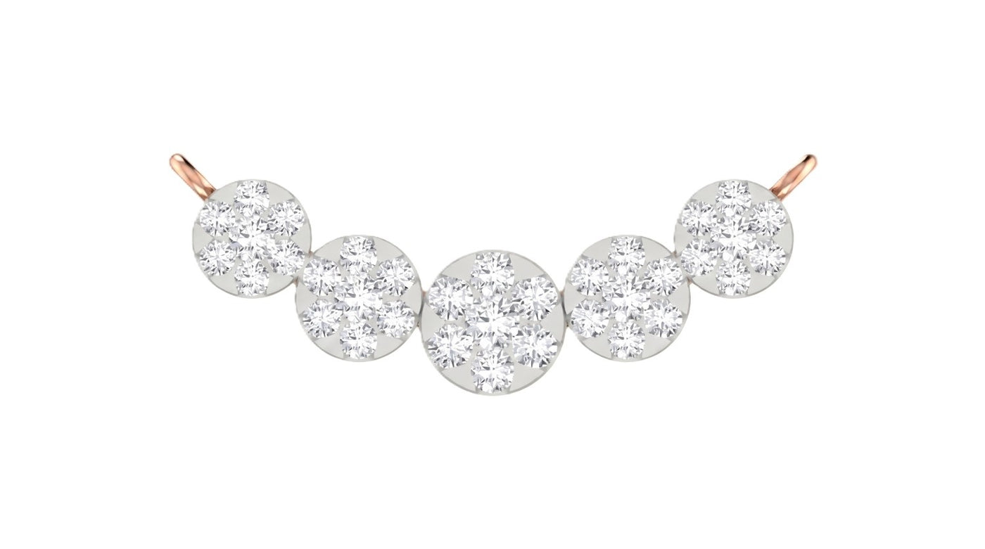 A delicate rose gold and diamond mangalsutra featuring five round pavé-set clear gemstones, displayed on a solid white background.
