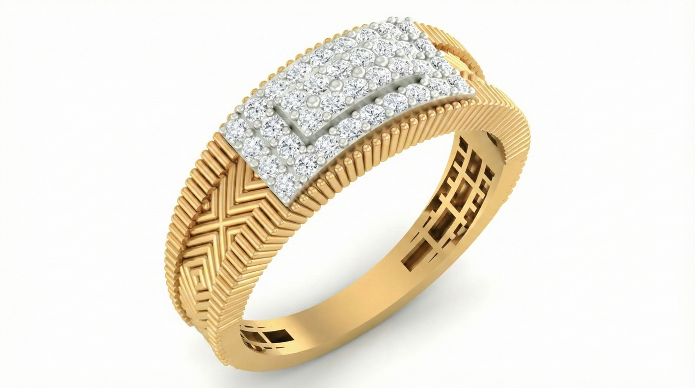 Gold & Diamond Band Ring For Men KRC20141