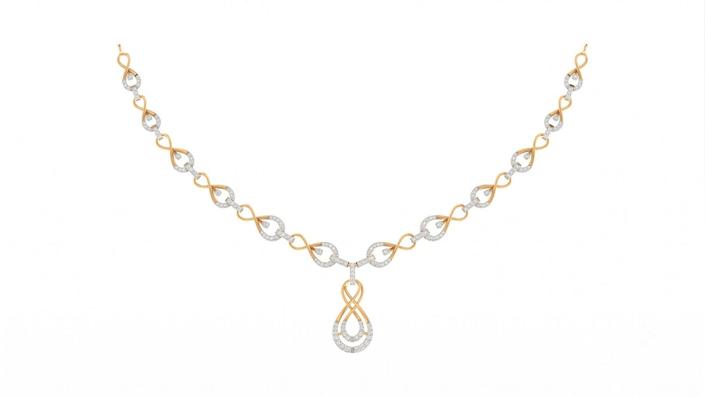 A yellow gold and diamond with an infinity design, displayed on a clean white background.