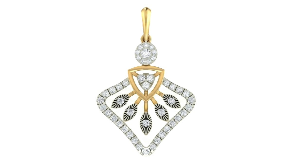 Yellow gold and diamond pendant on white background