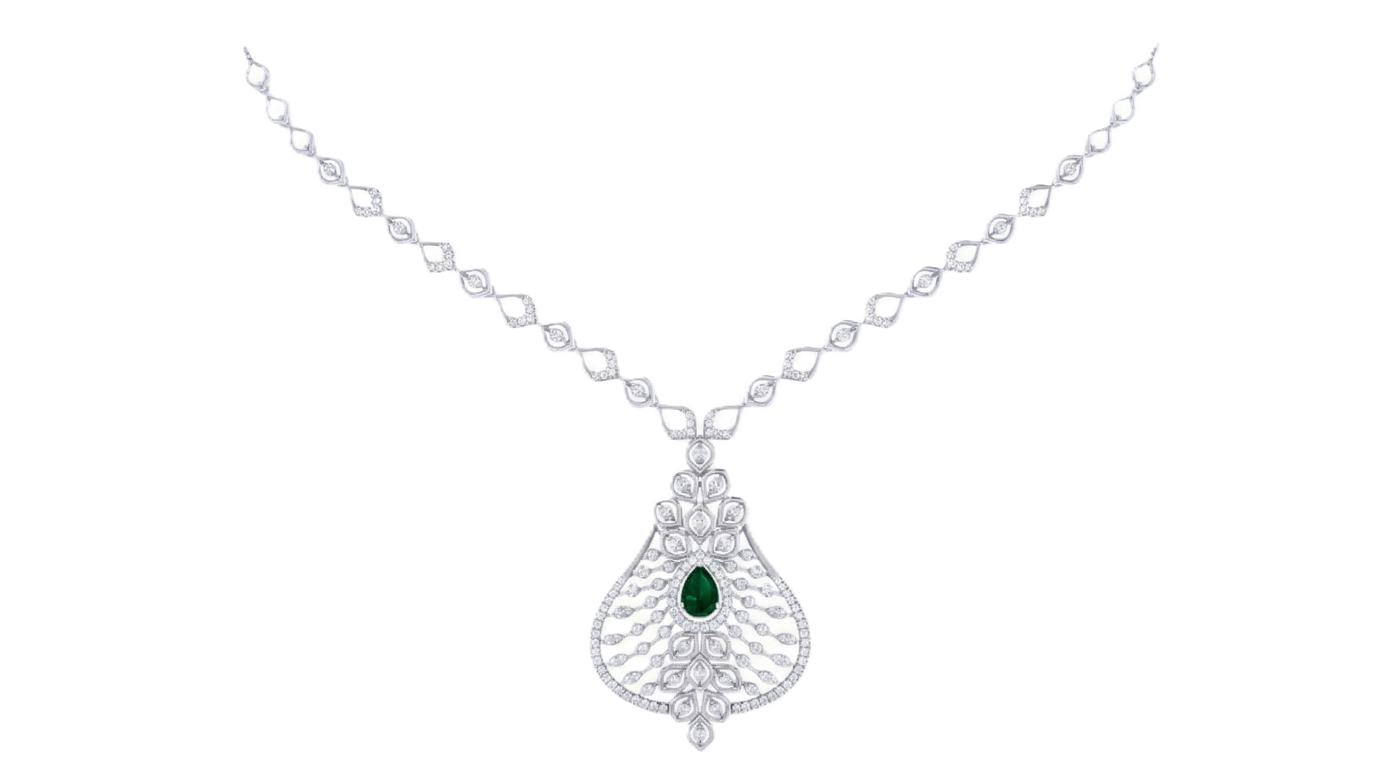 14K Gold & Diamond Gemstone Necklace Set KRI44022NG