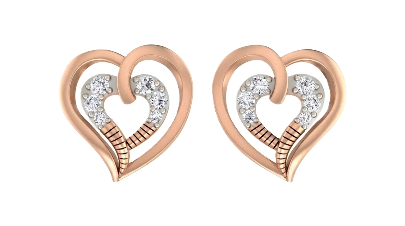 Gold & Diamond Women Heart-Shaped Stud Earring KRC40573E