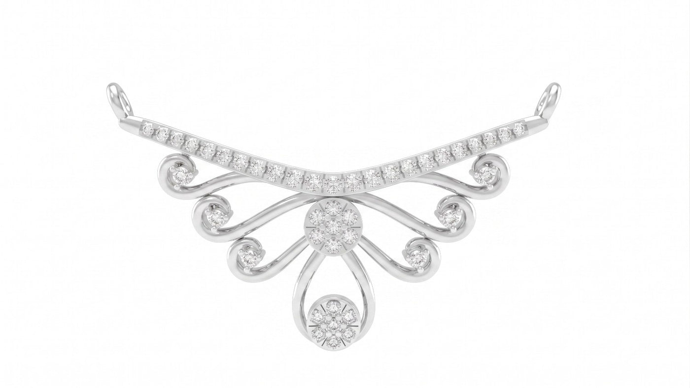 white gold and diamond mangalsutra on a white background