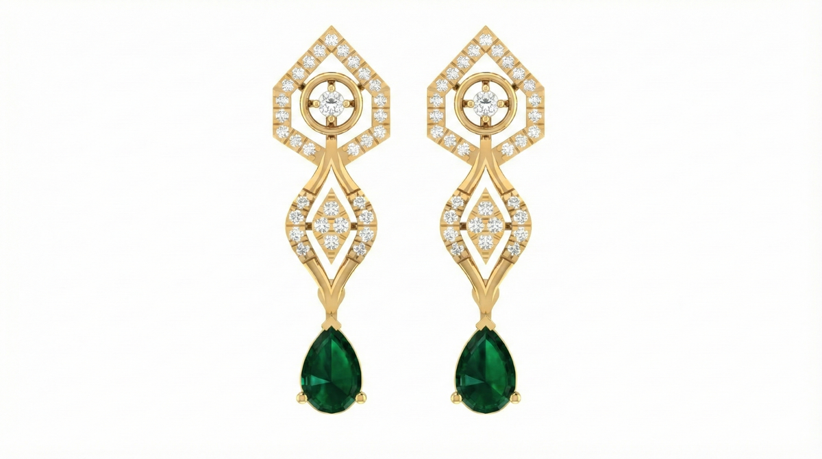 14K Gold & Diamond Women Gemstone Earring KRI44019EG