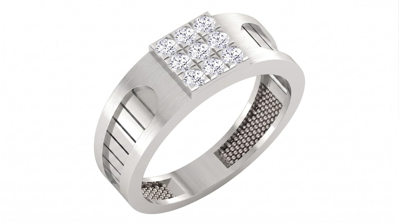 A white gold ring with a square diamond cluster setting, shown on a plain white background.