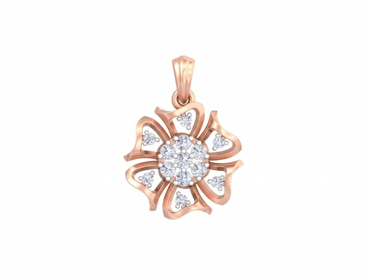 A rose gold flower-shaped pendant with a central round cluster shown on a plain white background.