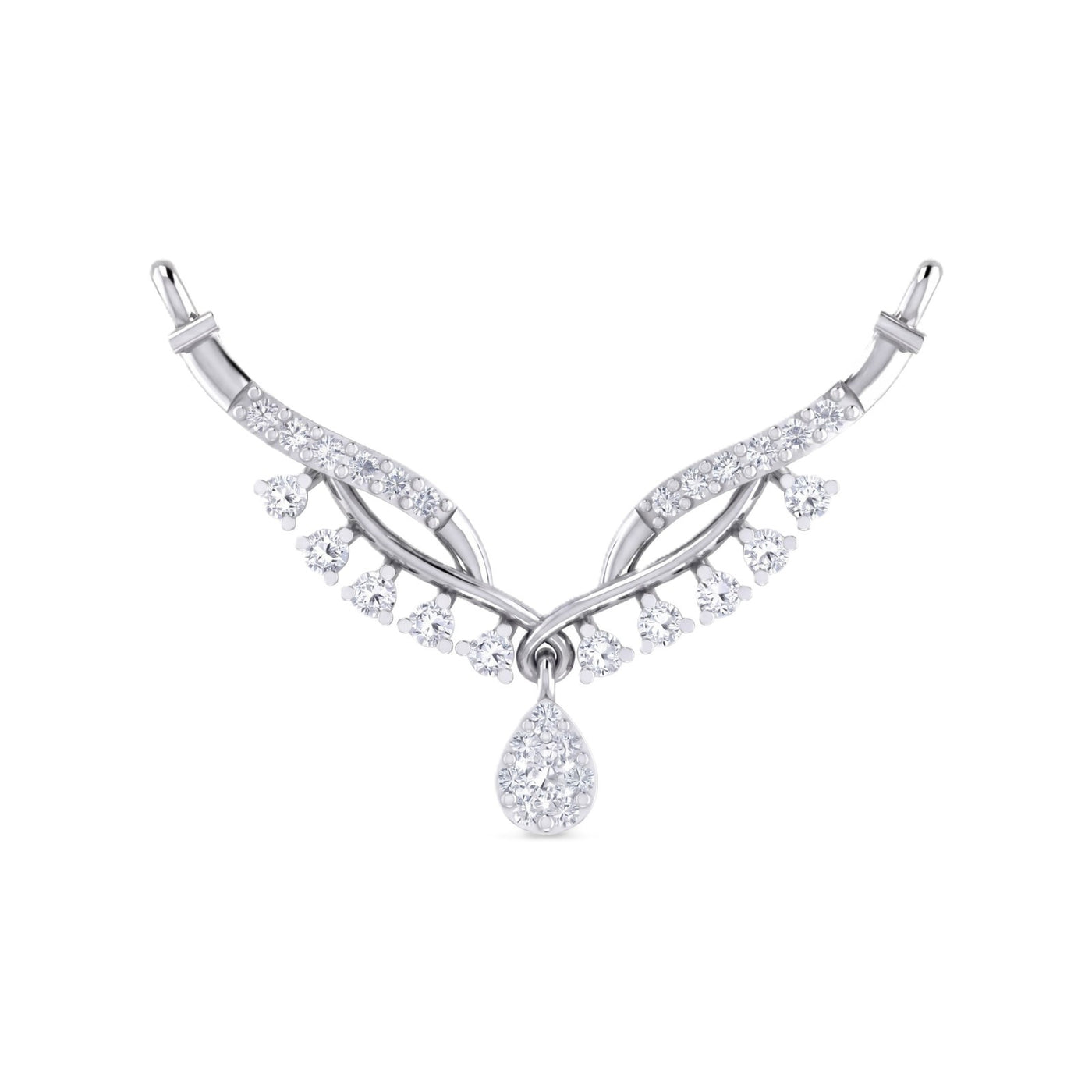 White gold pendant with diamond accents on a white background