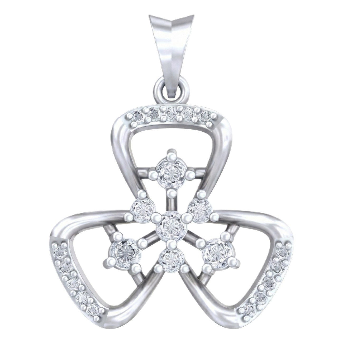 White gold and diamond floral pendant on white background