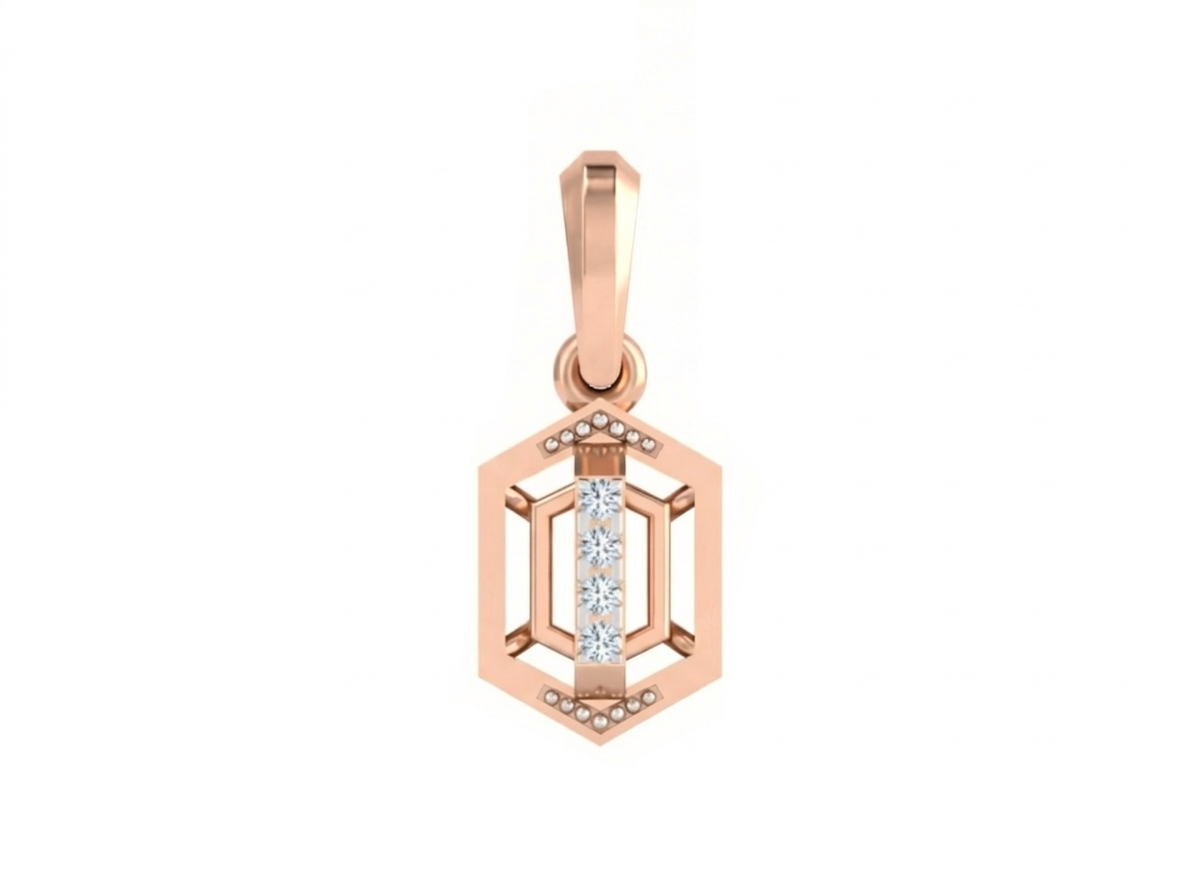 Rose gold pendant with a diamond on a white background
