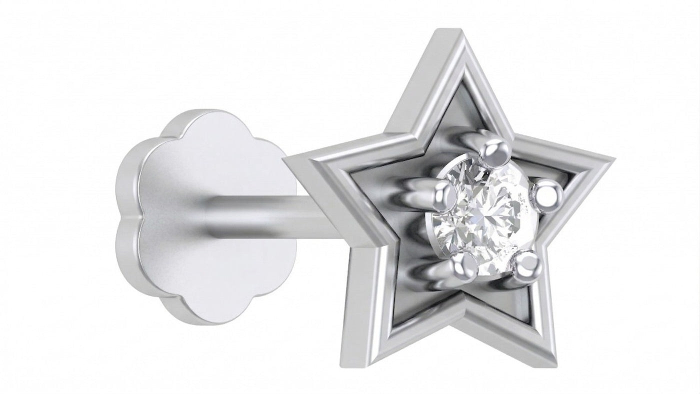 White gold and diamond stud nose pin on a white background
