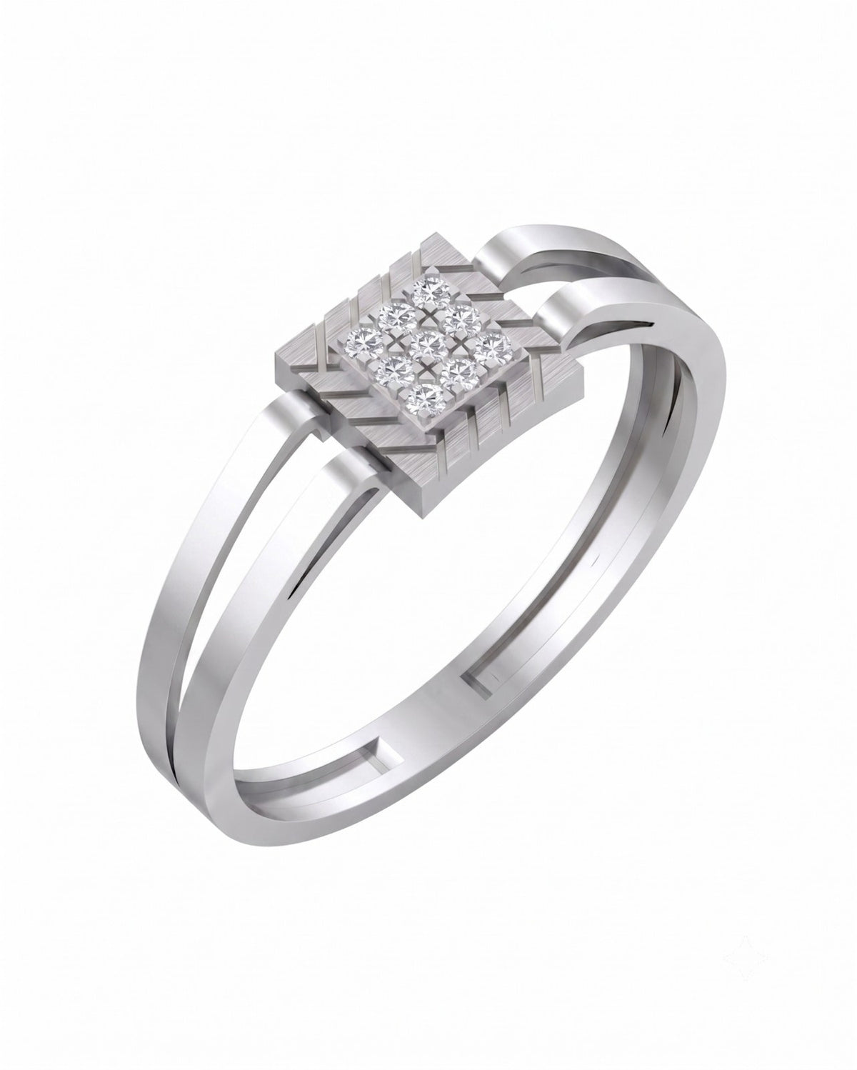 A white gold and diamond ring featuring a square cluster, shown on a plain white background.
