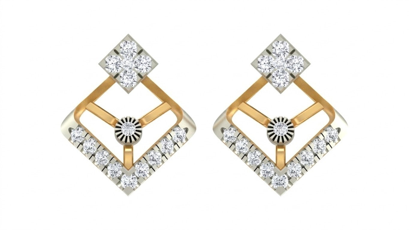 Pair of yellow gold and diamond stud earrings.