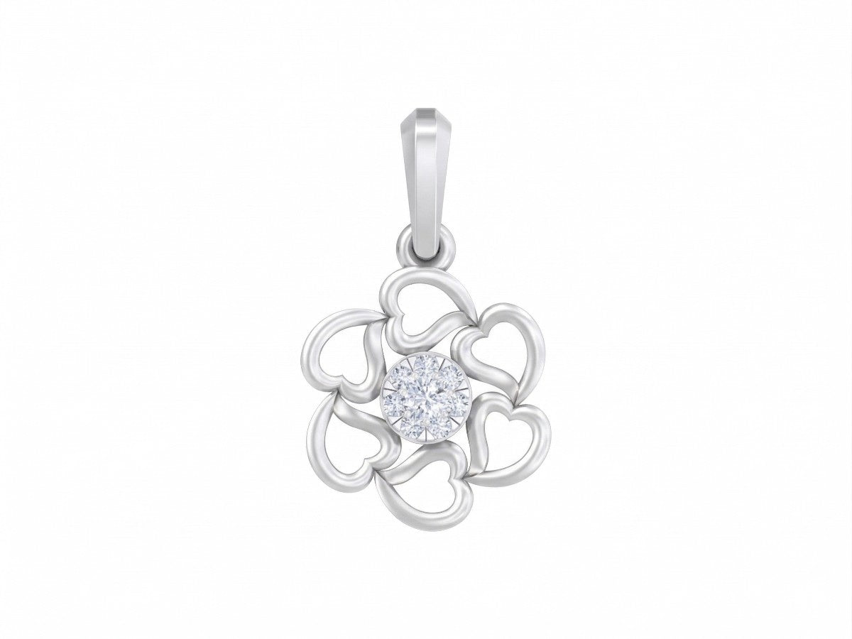 Silver pendant with heart design and central gemstone on a white background