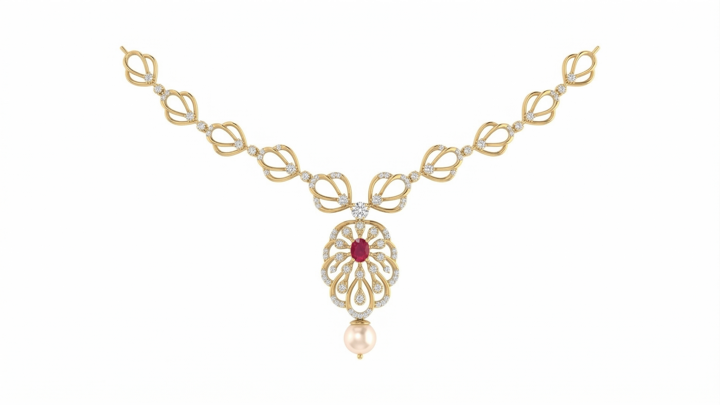 Gold & Diamond Gemstone Necklace Set KRC60049