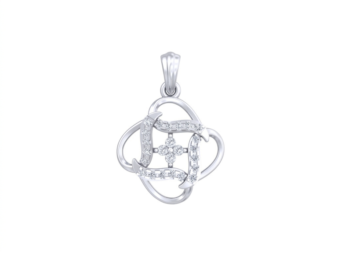 white gold pendant with intricate design on a white background
