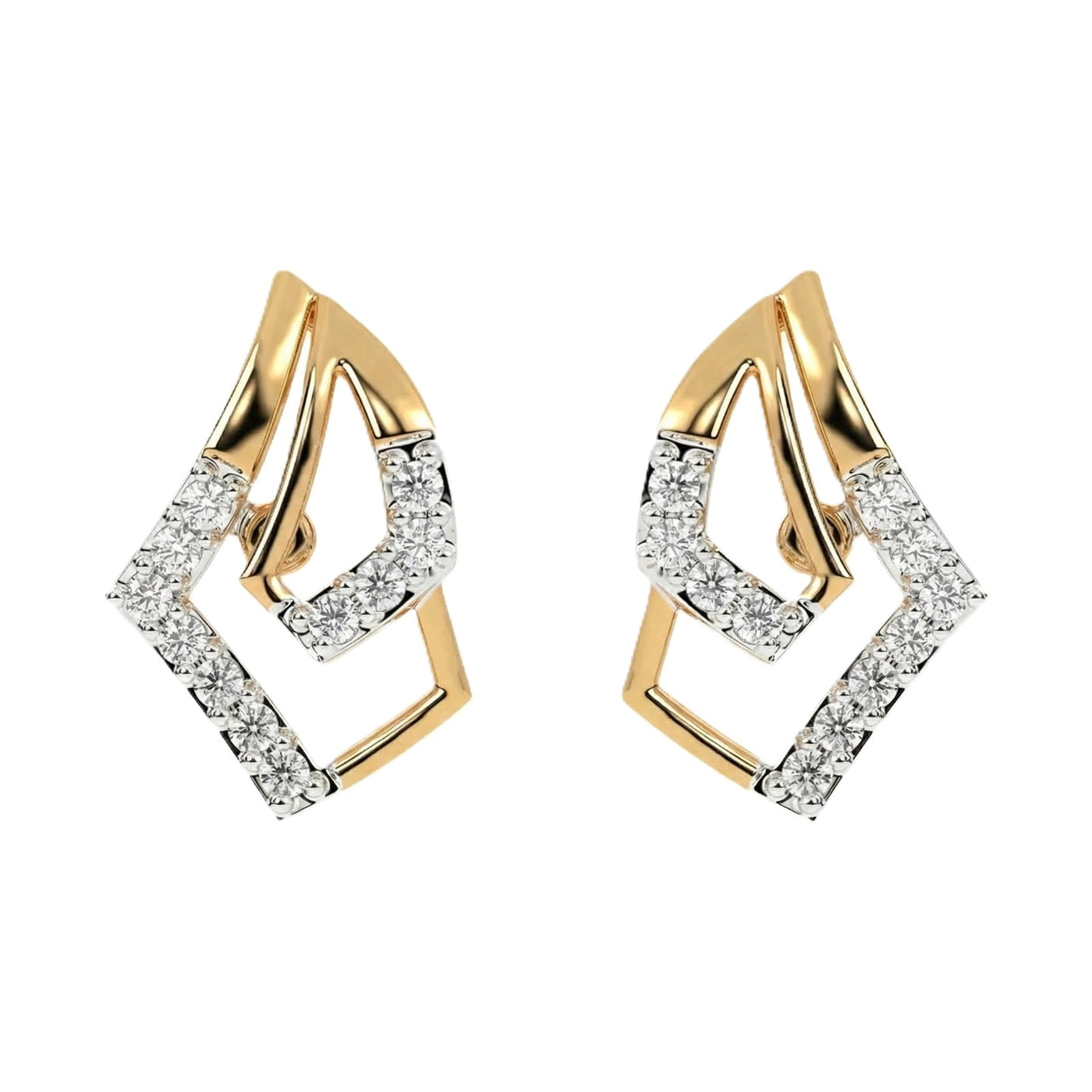 Yellow gold and diamond stud earrings  on a white background