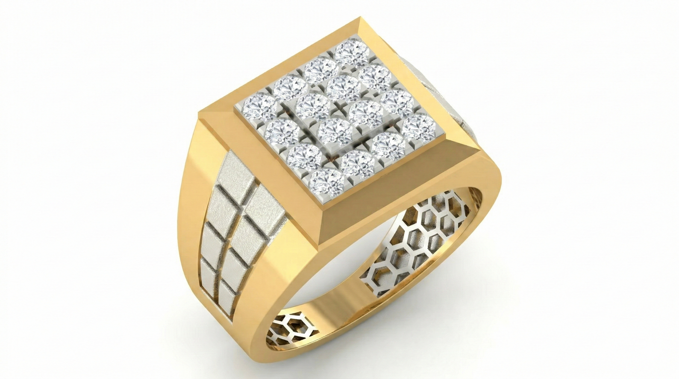 Gold & Diamond Square Ring For Men KRC20135