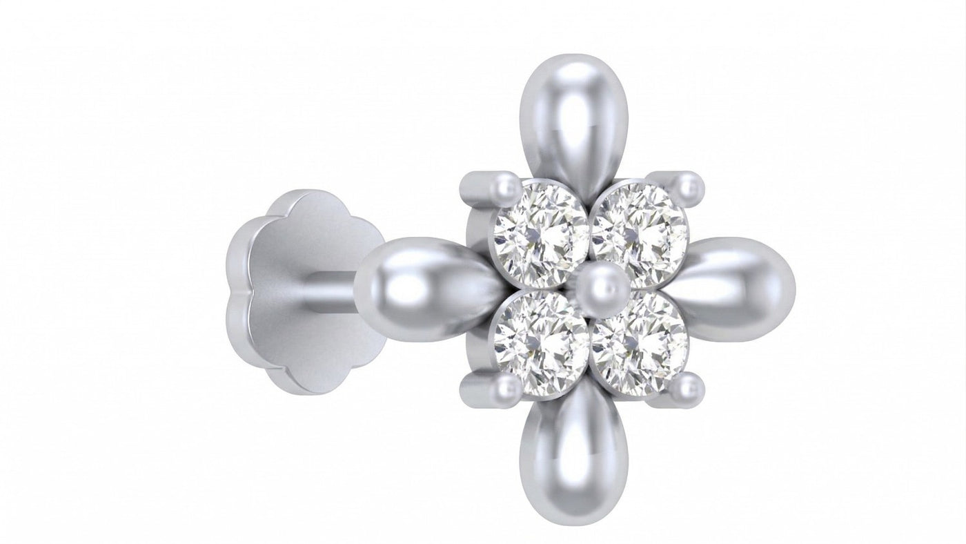 white gold and diamond stud nose pin-like stones on a white background