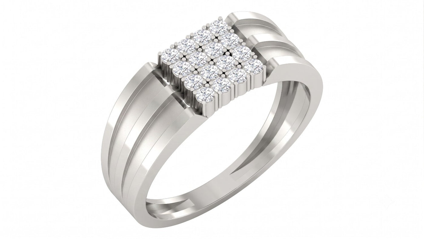 A white gold and diamond ring featuring a square cluster on the top, shown against a plain white background.