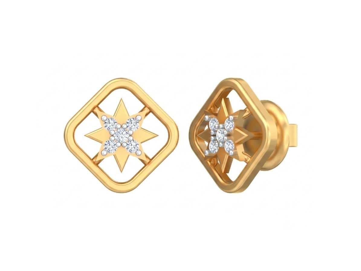 Yellow gold and diamond star design earring on a white background.