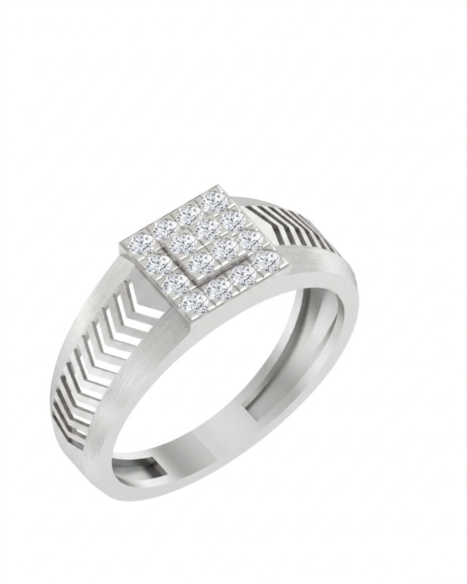 White gold ring with diamond men's ring square center on a white background