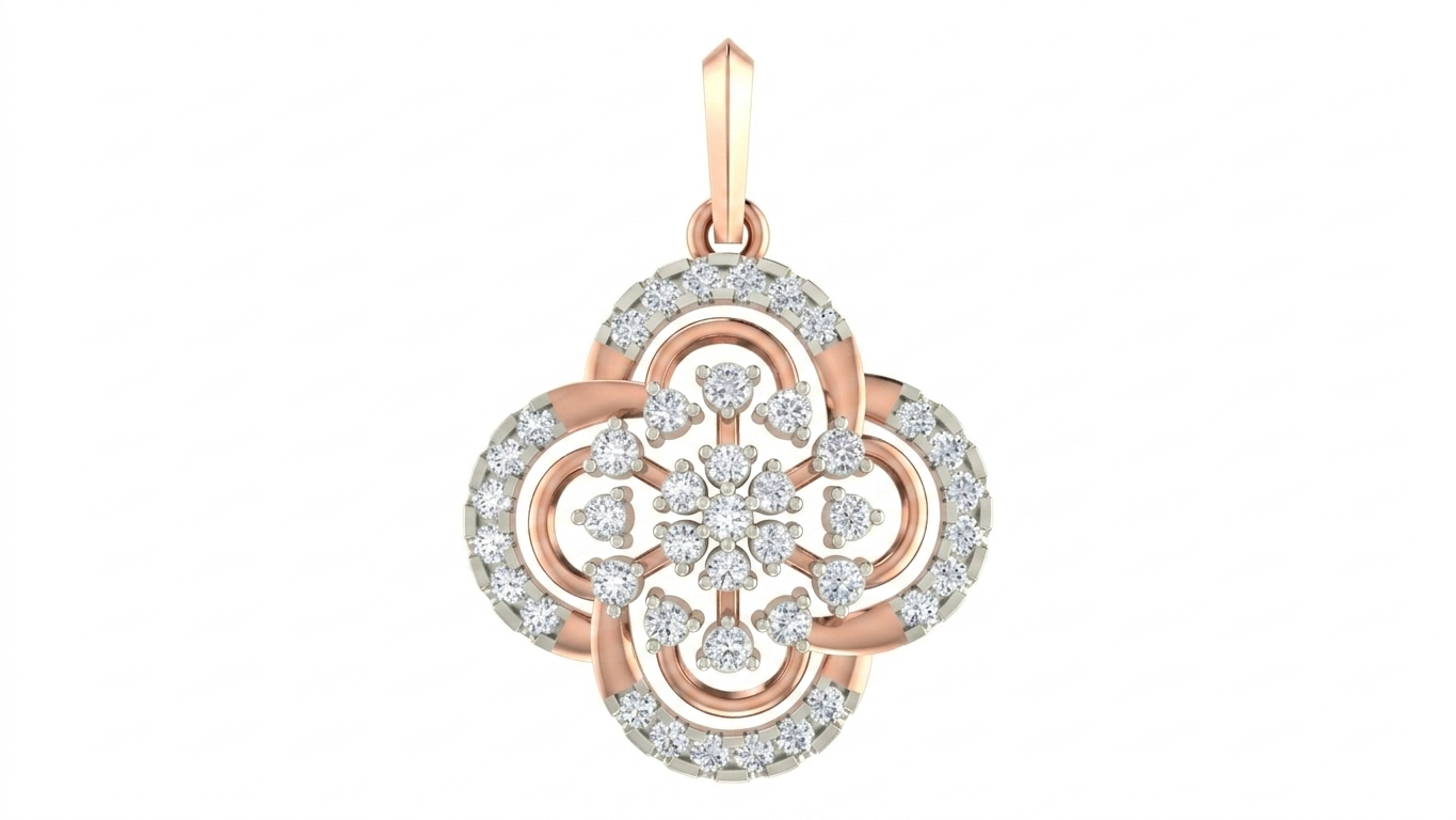 Gold & Diamond Floral Pendant Set KRC40752