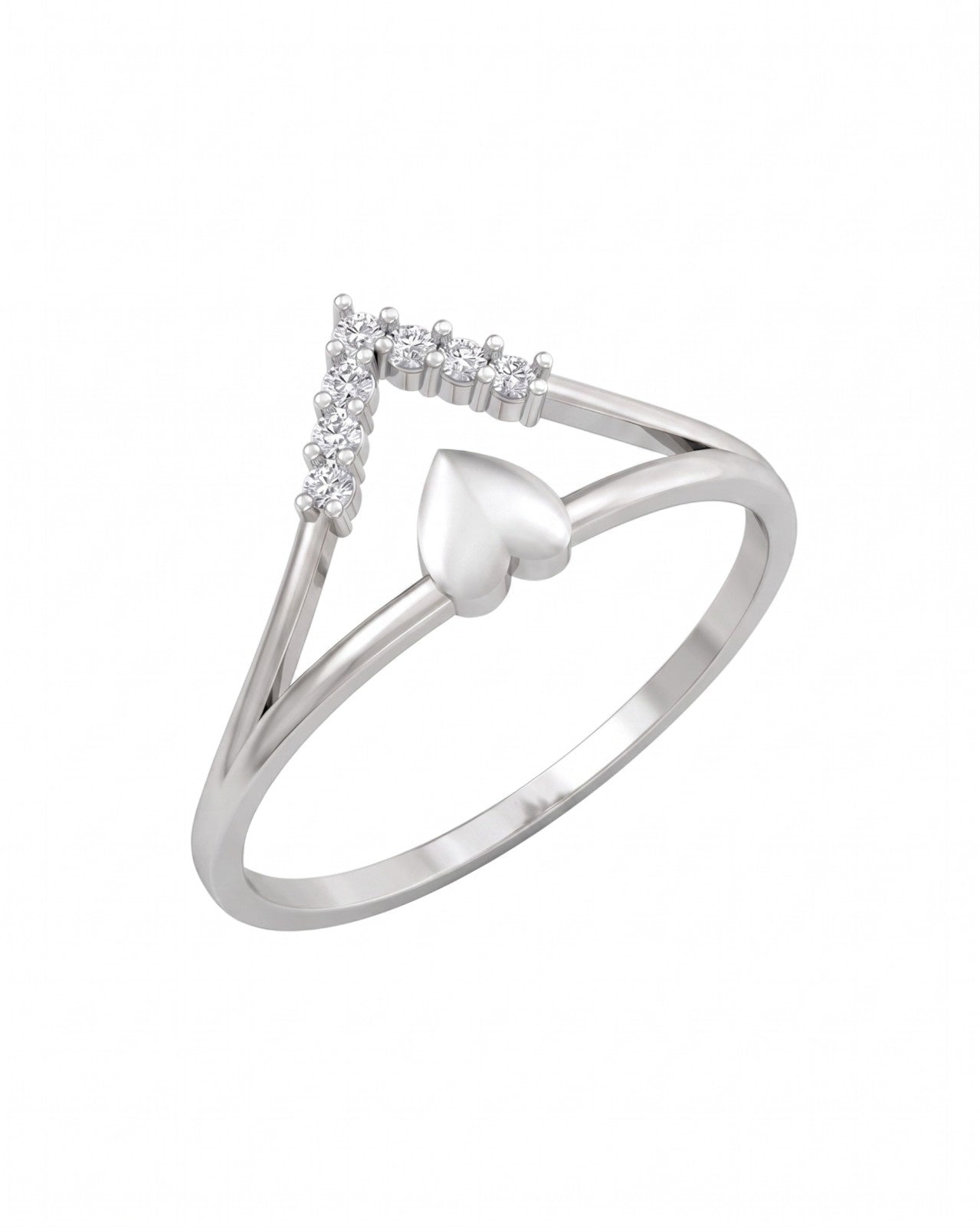 White gold ring with diamond accents on a white background