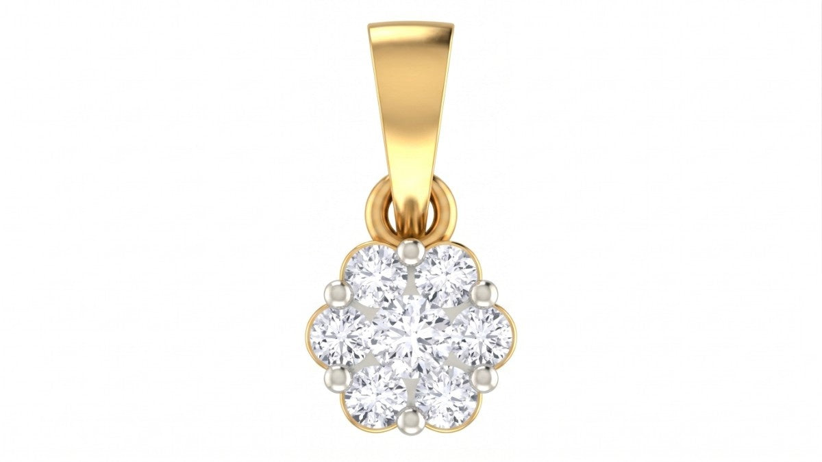 Yellow gold and diamond pendant on white background
