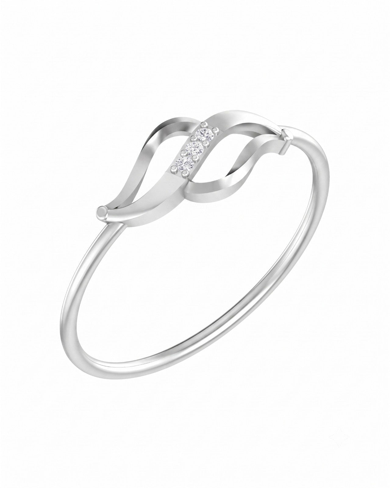White gold ring with small diamonds on a white background