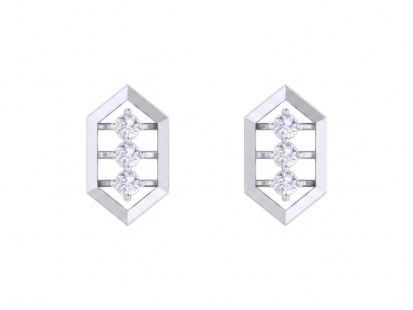 White gold and diamond Geometric stud earring on a white background.