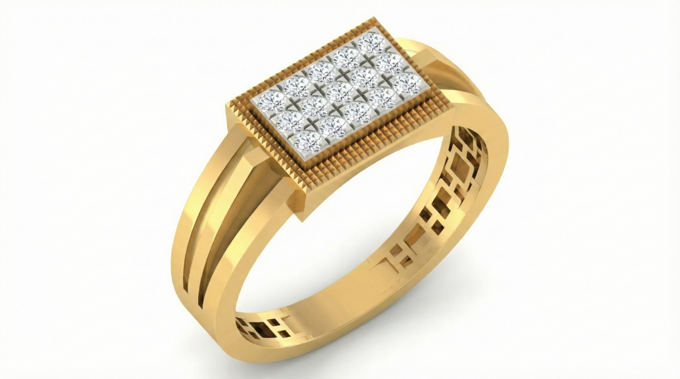 Gold & Diamond Band Ring For Men KRC20183