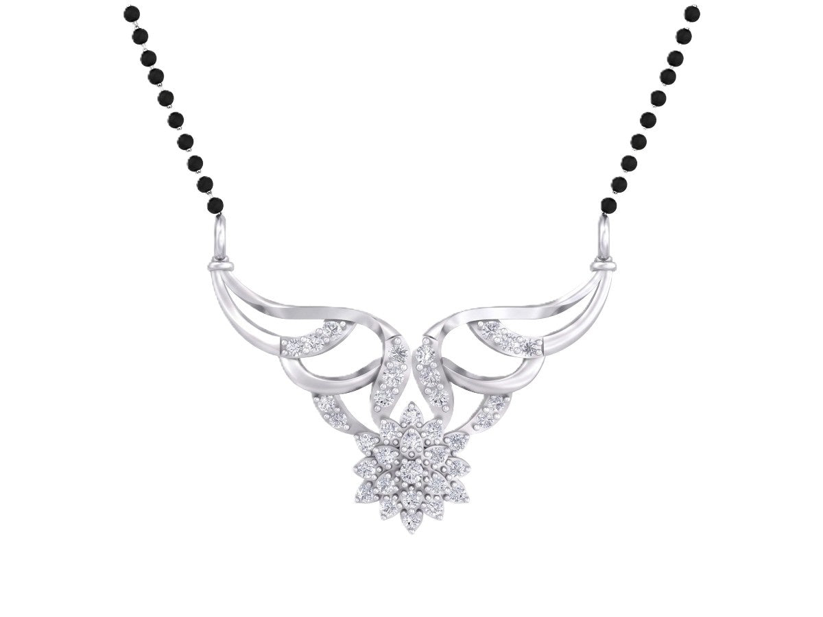 White gold & diamond floral mangalsutra on white background