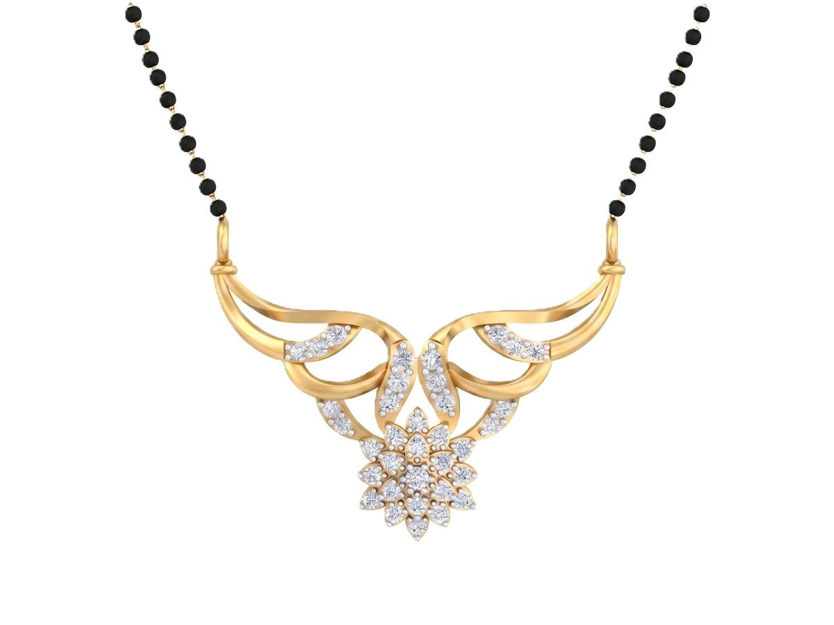 Yellow gold & diamond floral mangalsutra on white background