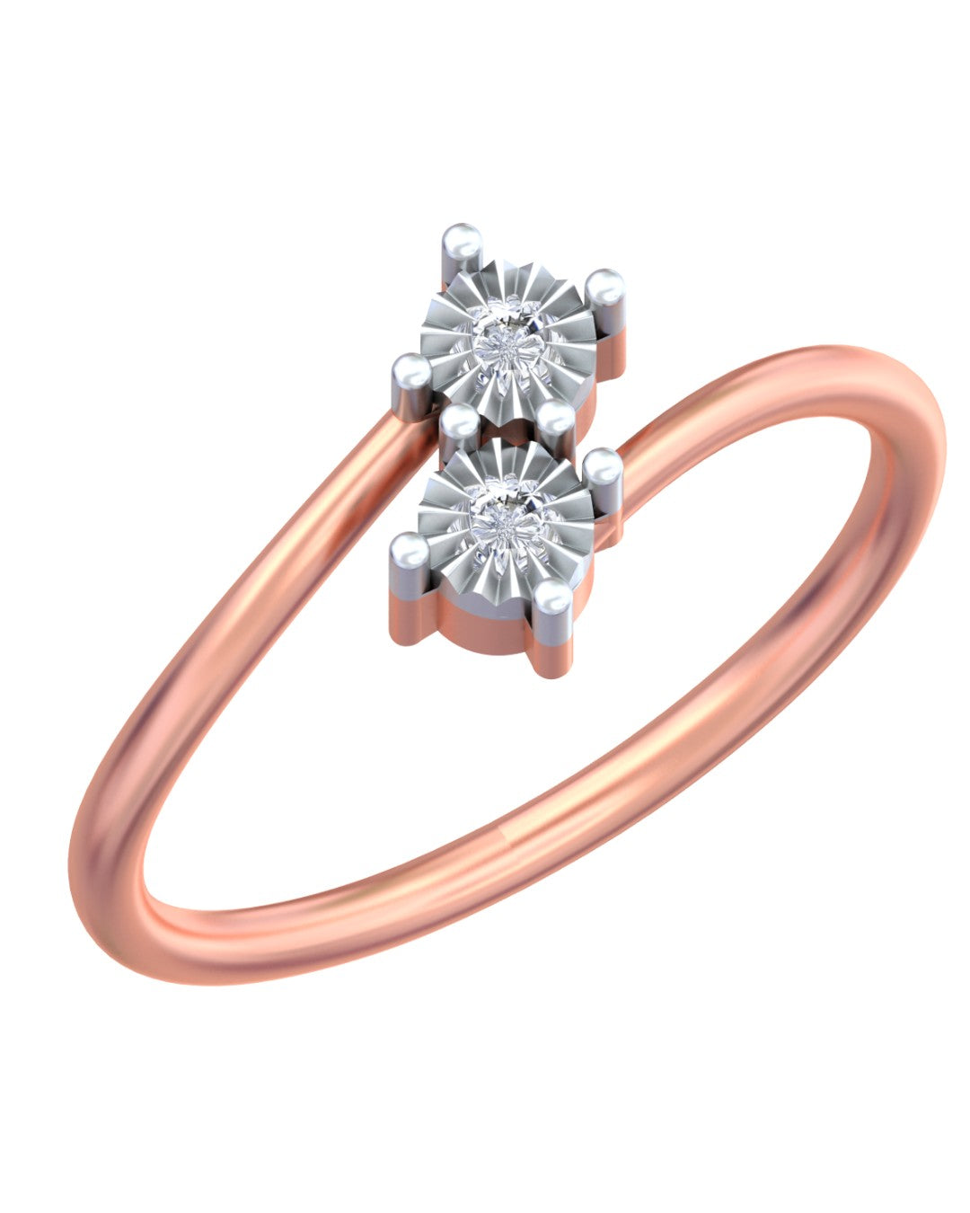 A rose gold ring with a double diamond setting, shown against a plain white background.