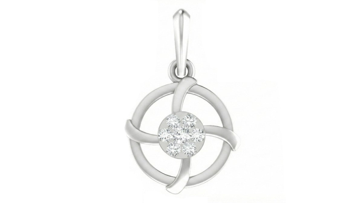 white gold pendant with a central gemstone on a white background