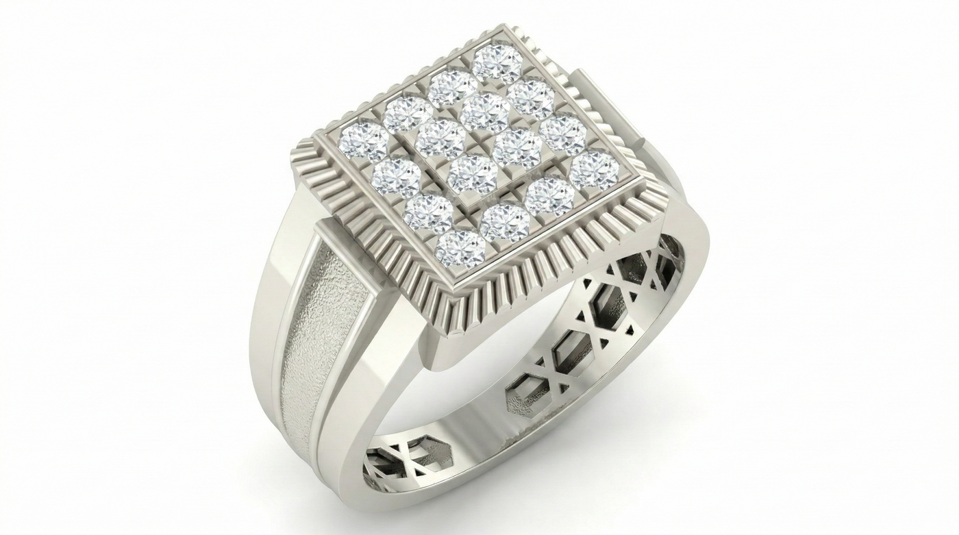 Gold & Diamond Square Ring For Men KRC20166