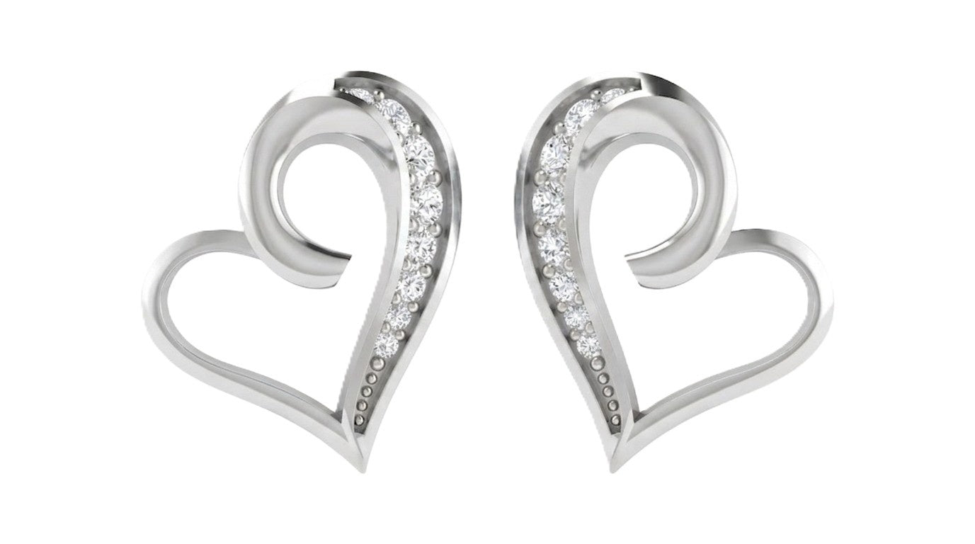 White gold and diamond heart-shaped stud earring on a white background.