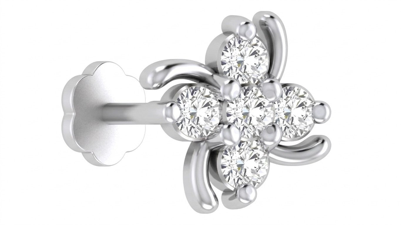 White gold and diamond stud nose pin-like stones on a white background