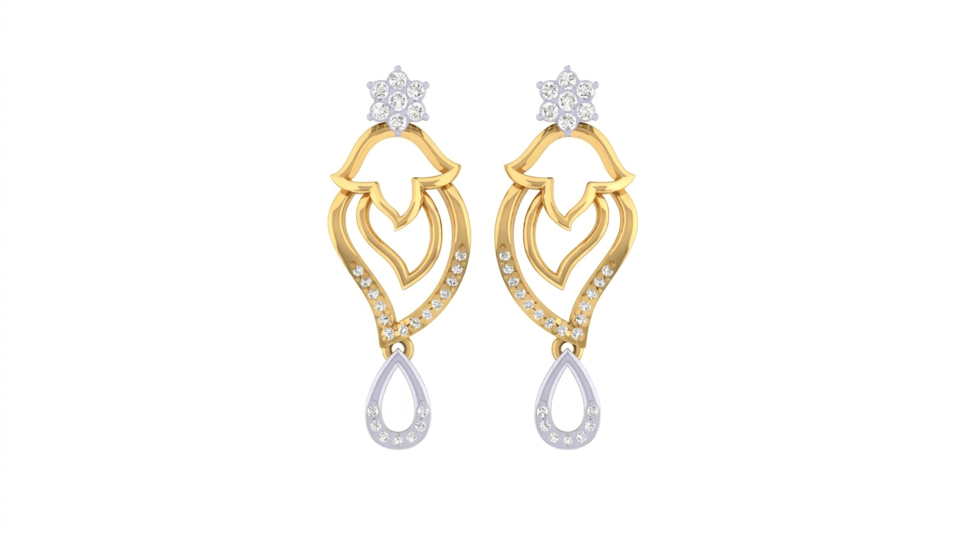 Yellow gold and diamond earrings on a white background