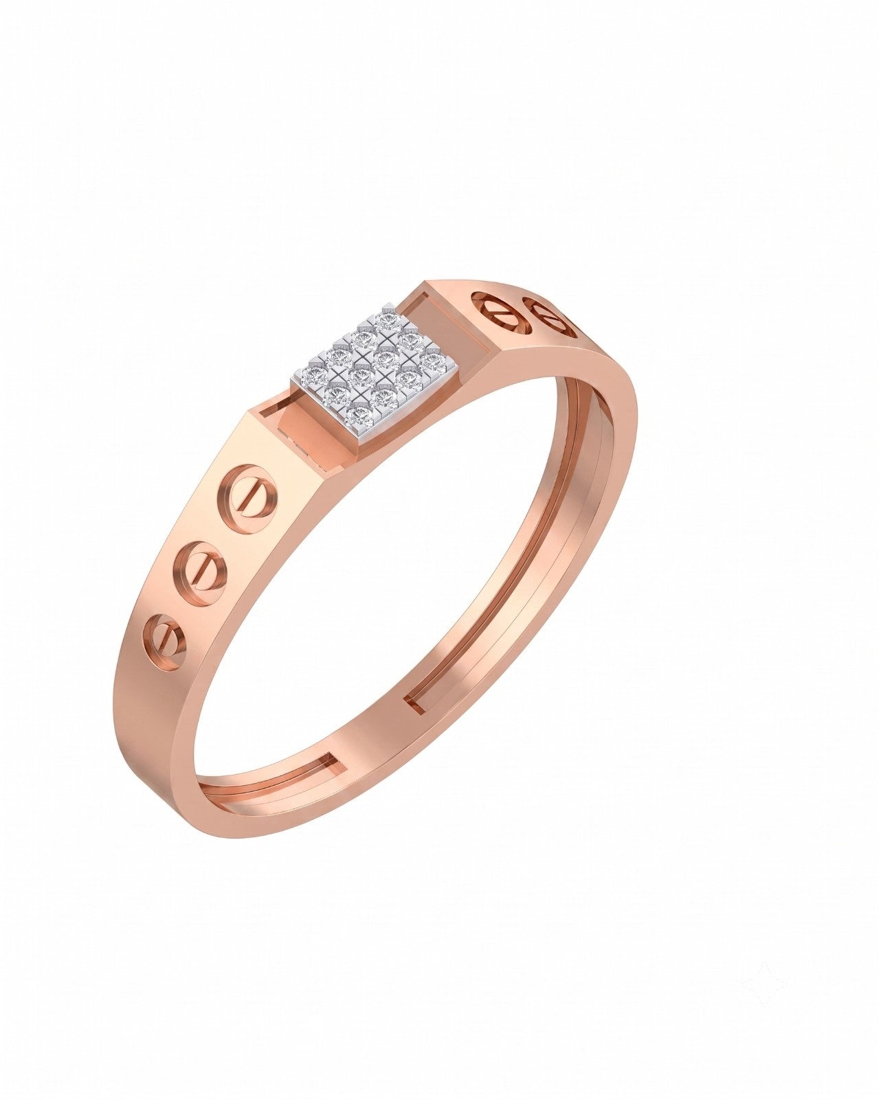 A rose gold ring featuring a square diamond center, shown on a plain white background.